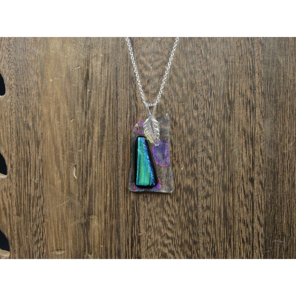 18" Sterling Silver Handmade Glass Nature Leaf Pendant Necklace Vintage
